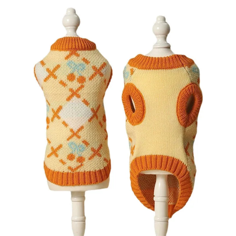 Orange cat sweater with diamond cherry fabric for autumn and winter wear