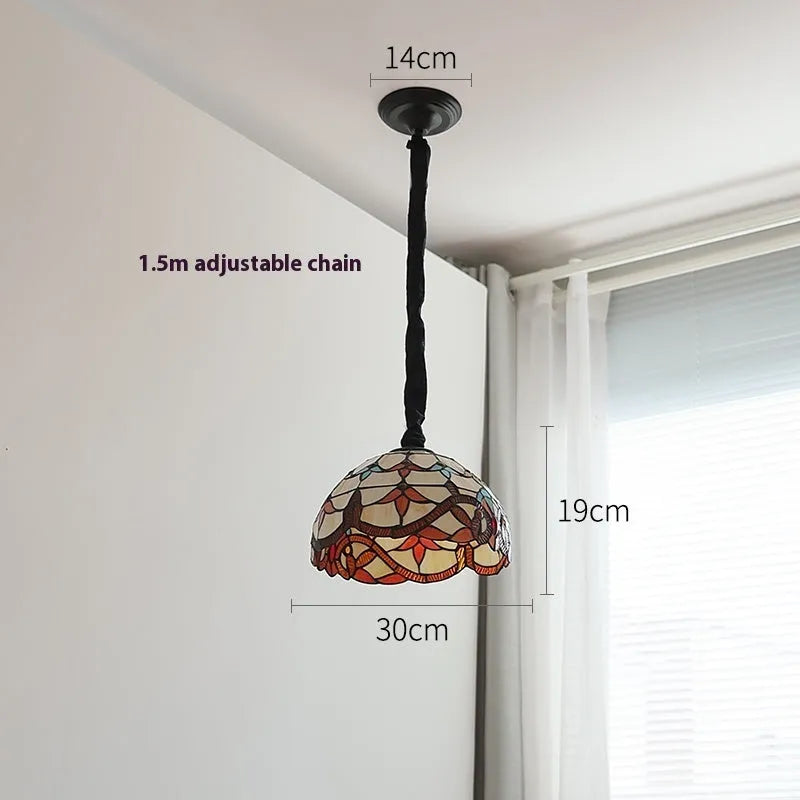 Mediterranean pendant lamp MD-1027 with hand-woven glass lampshade and ABS chassis, single light source for bedroom or dining room