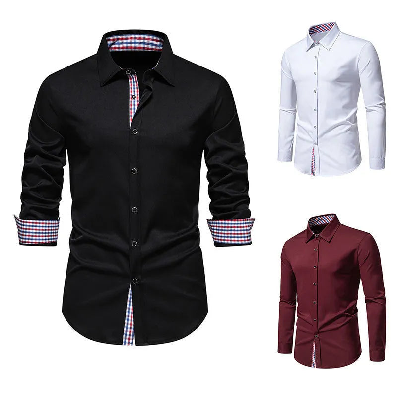 Men's loose-fitting plaid long sleeve casual shirt in a cardigan style, shown in a wine red colour.