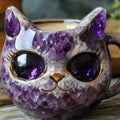 Handcrafted purple geode crystal cat mug made from synthetic resin, showing detailed pastoral style.