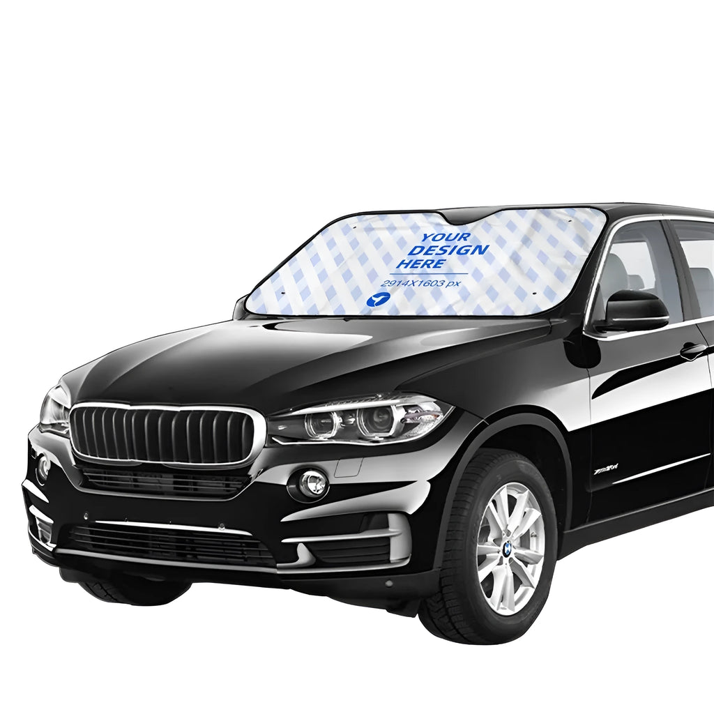 White 130x70cm car windshield sunshade in Oxford cloth and pearl aluminium film with four suction cups