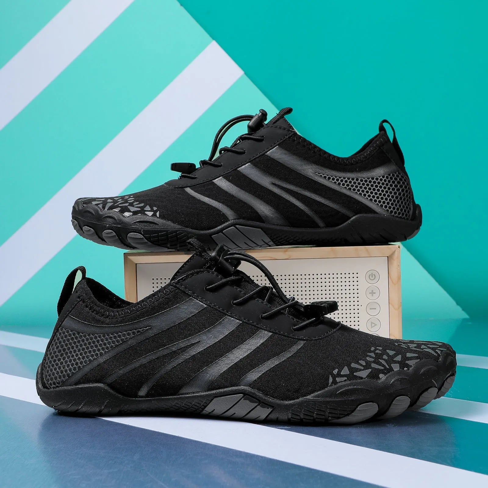 Casual unisex beach running shoe with Lycra stretch fabric upper in multiple colour options.