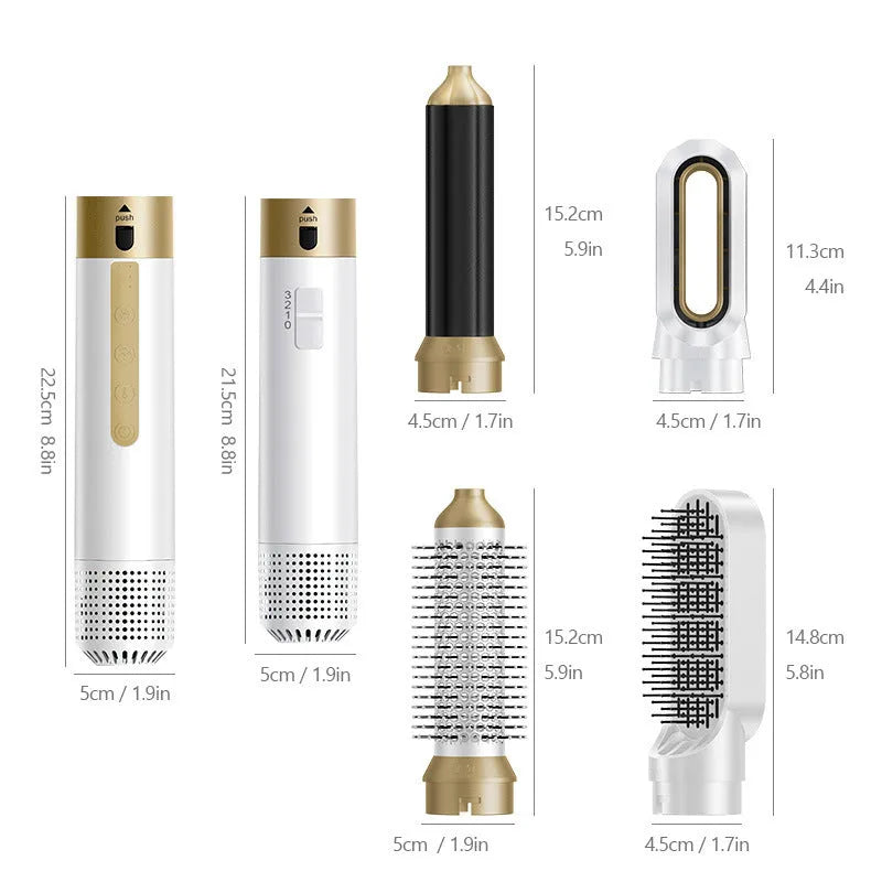 6-in-1 electric hot air comb for curling and straightening hair with leather storage case