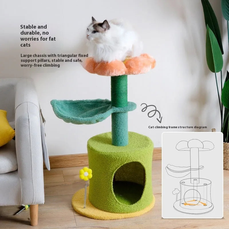 Sisal flower cat climbing frame made from natural rope, designed for indoor cats to climb and scratch