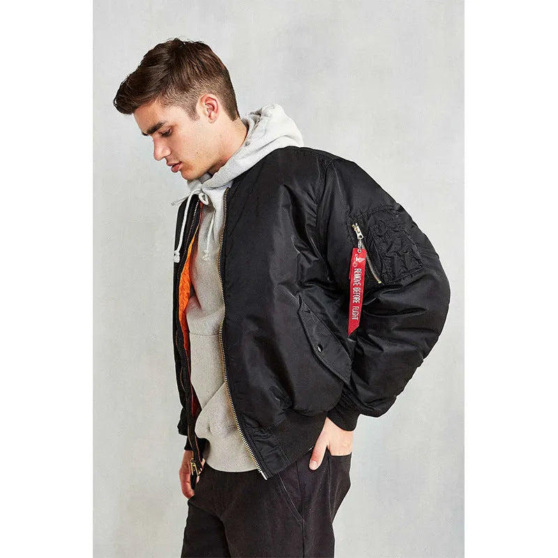Men's American workwear-style cotton-padded nylon jacket in Army Green colour, loose fit.