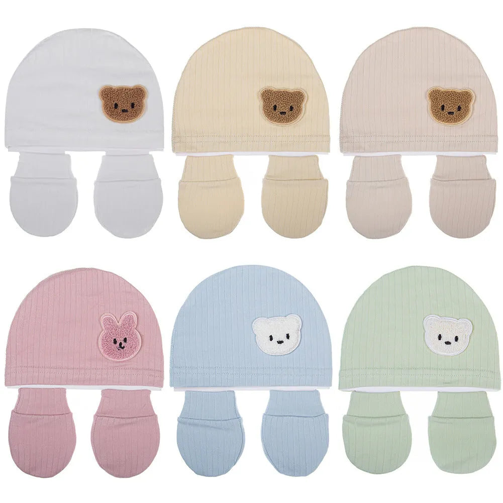 Baby bear printed cotton hat in dome crown style for boys and girls, windproof, warm, in six colour options