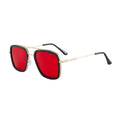 Unisex square frame AC lens sunglasses in black gold with black grey lens, suitable for driving and outdoor sun protection.