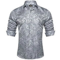 Men's polo collar long sleeve button top shirt with floral pattern, four-way stretch polyester, available in sizes S to 5XL