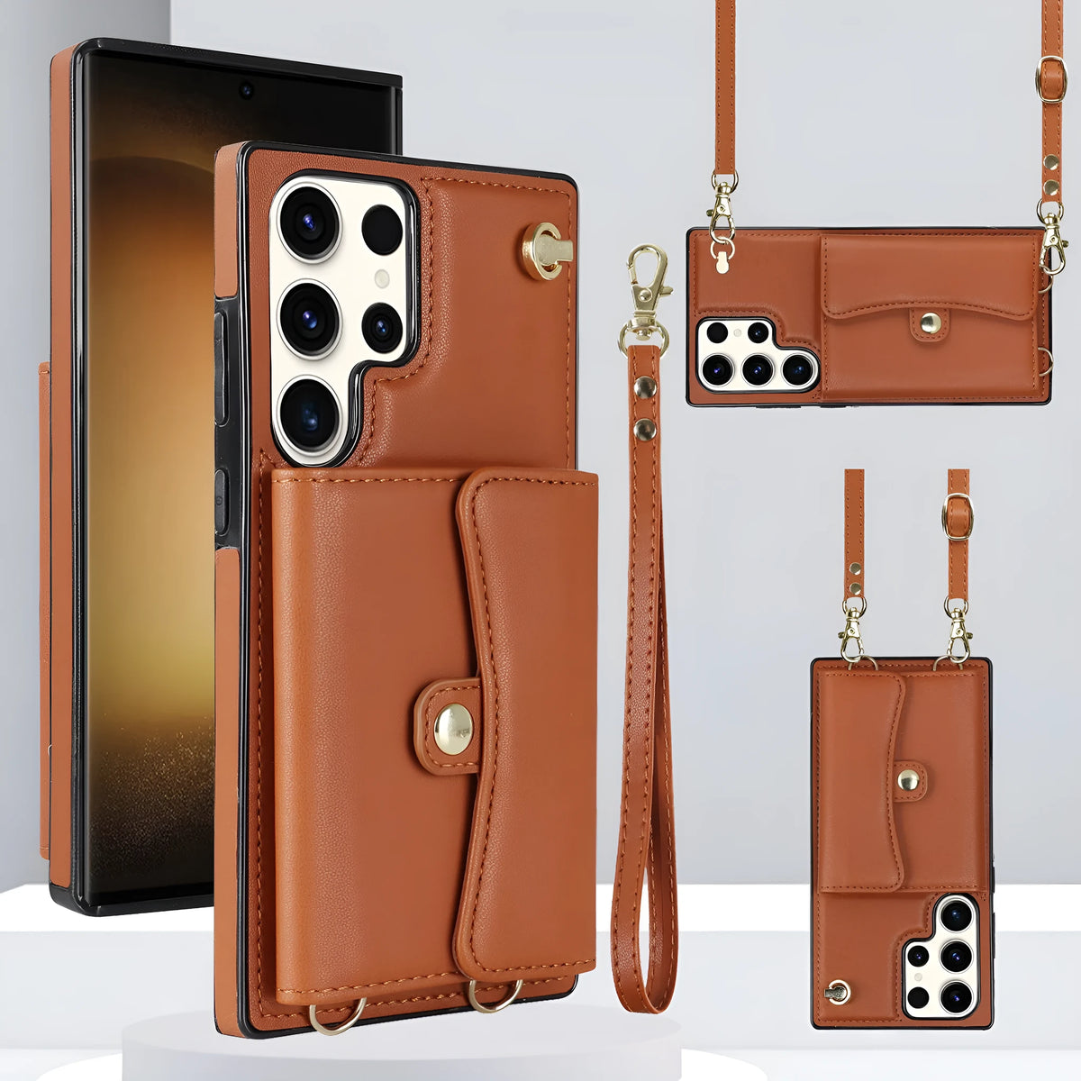 Crossbody TPU leather phone case for Samsung A13 4G 5G in mint green with card slots and strap