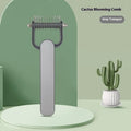 Green and grey dog detangling combs with stainless steel pins, showing large and small size options.