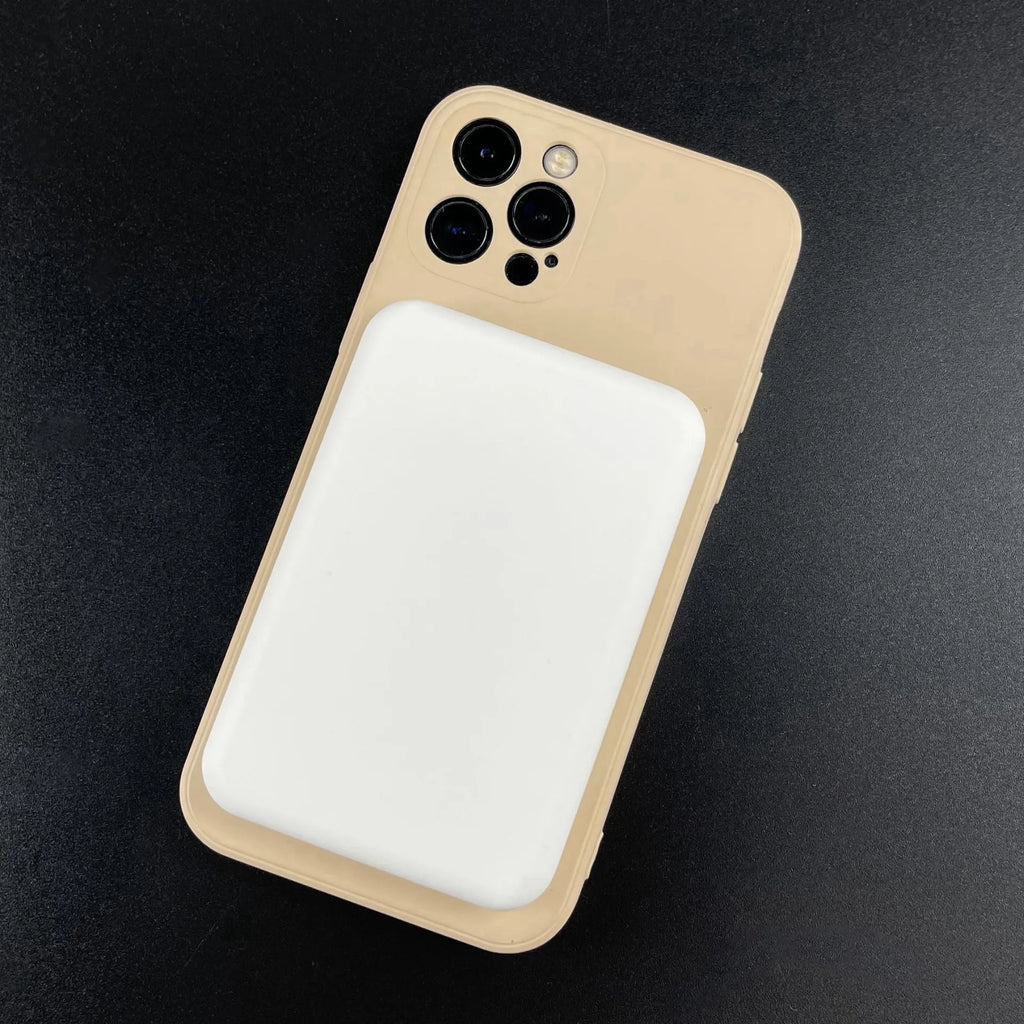 White magnetic wireless power bank showing compact 100x65x16mm dimensions with wireless charging surface