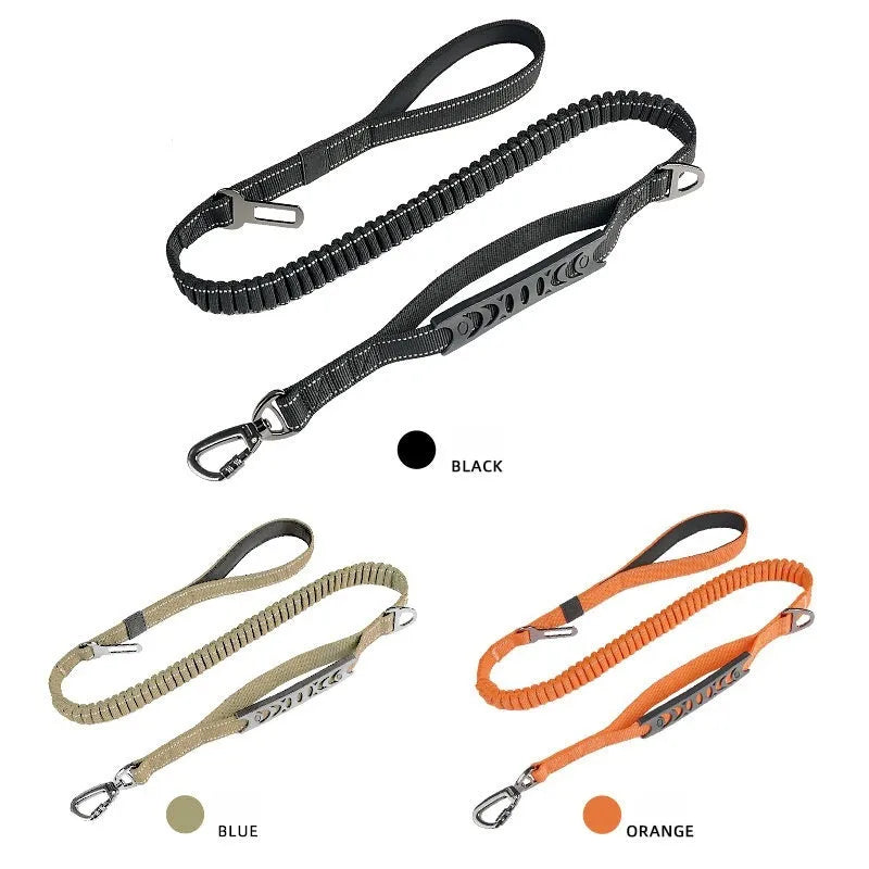 Retractable dog lead with hand-holding rope buffer and reflective traction belt in three colour options