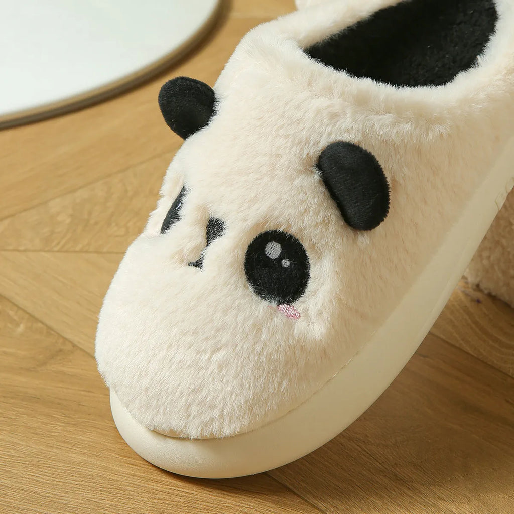 Panda-themed cotton linen toe ring slippers with non-slip PVC sole in unisex adult sizes.