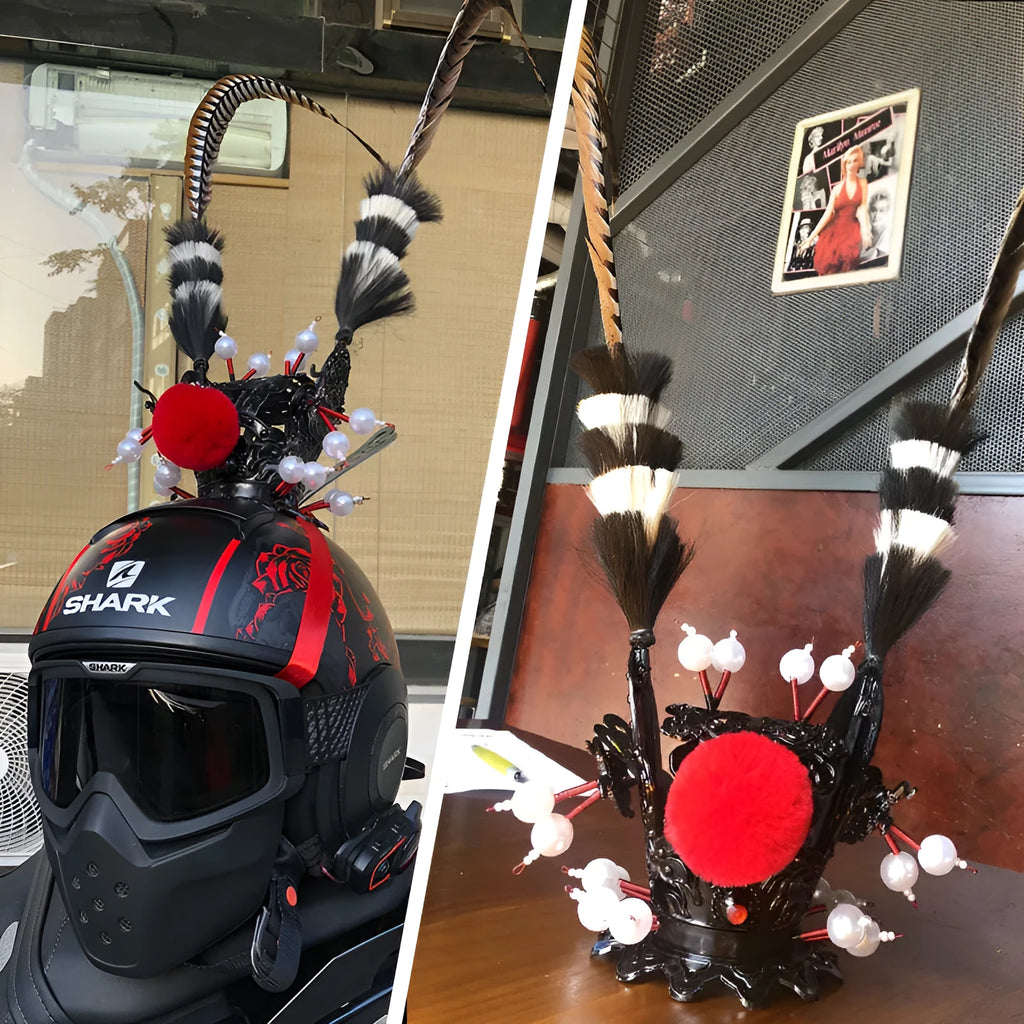 Zijin Crown Feather Motorcycle Helmet Decoration with gold crown and quill in Black Crown colour