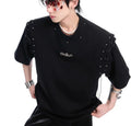 Deconstructed lace-up cutout short sleeve T-shirt in black and white colour options