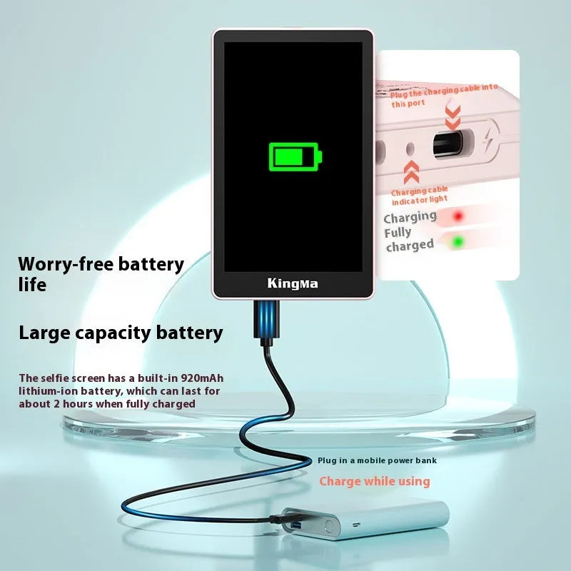 Wireless Bluetooth selfie display with 1080p resolution, lightweight 210g, clip-on design, black colour