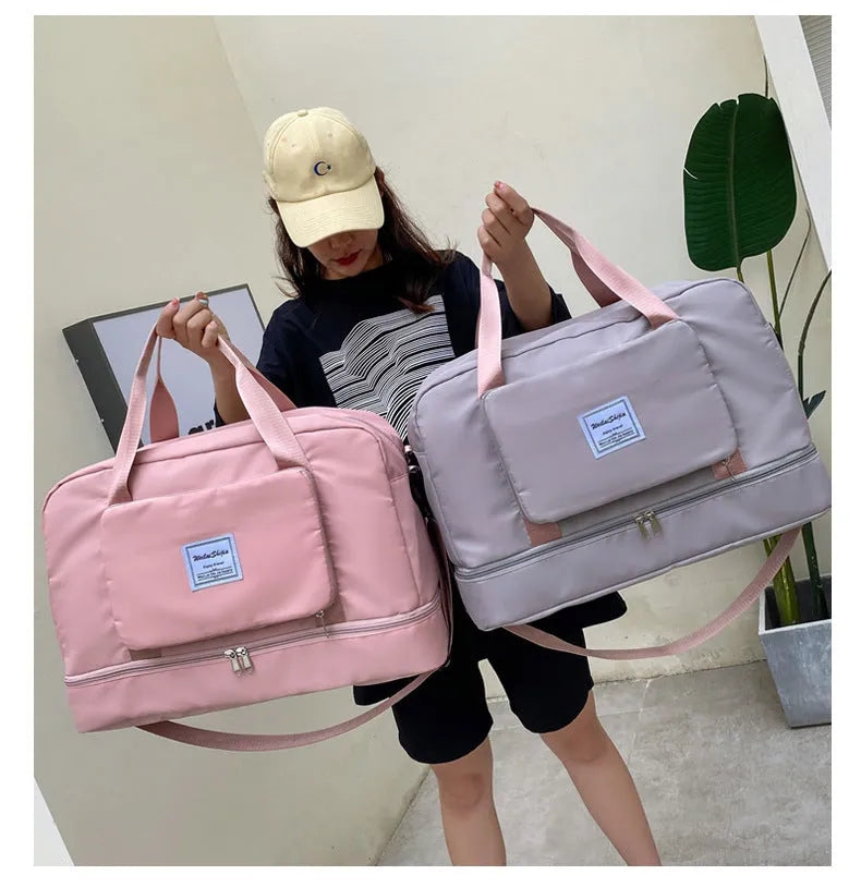 Foldable Oxford cloth travel duffel bag 20-35L with wet and dry separation and shoe storage
