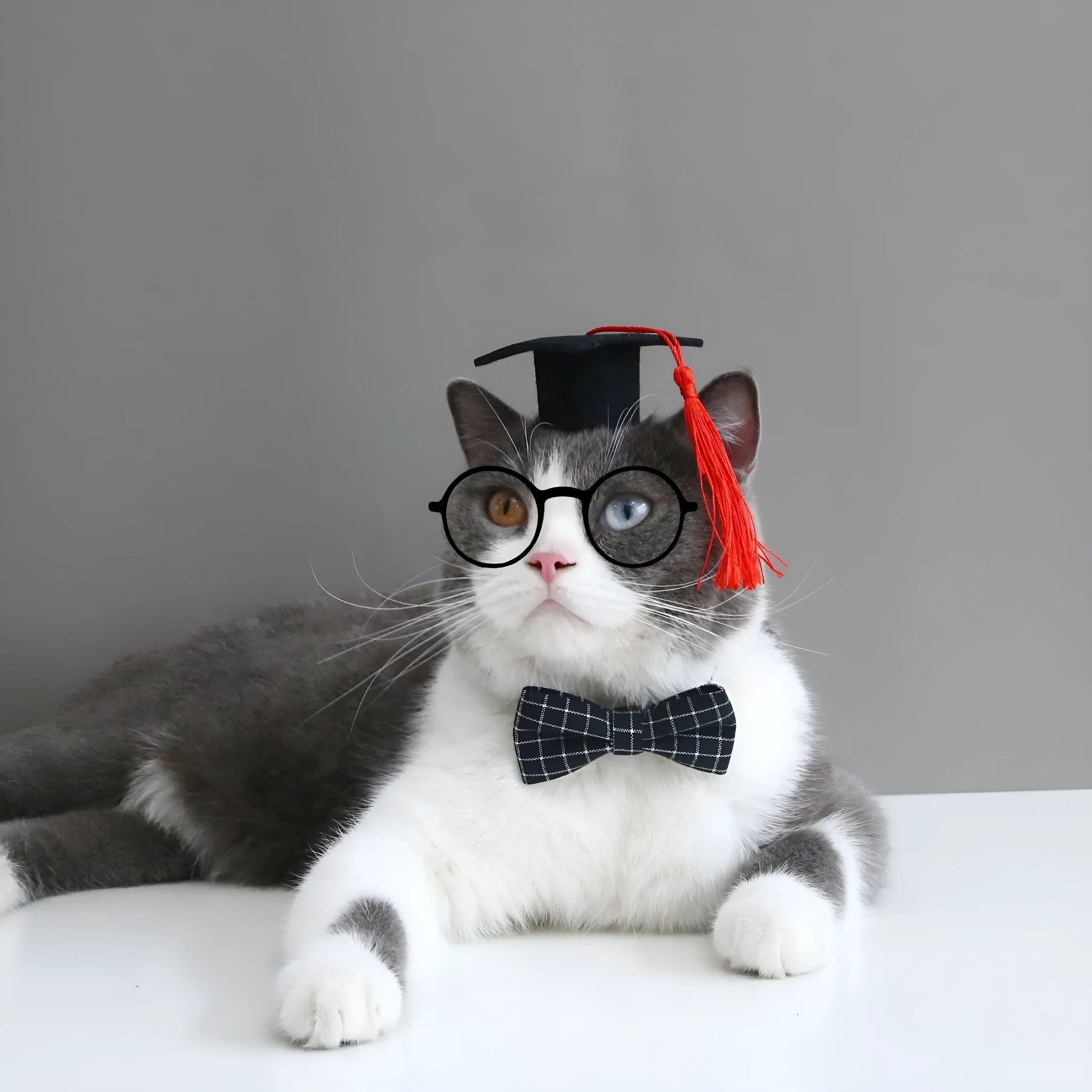 Yellow wool felt hair band and matching bow tie on a small dog, size S for pets 2.5-10 kg.