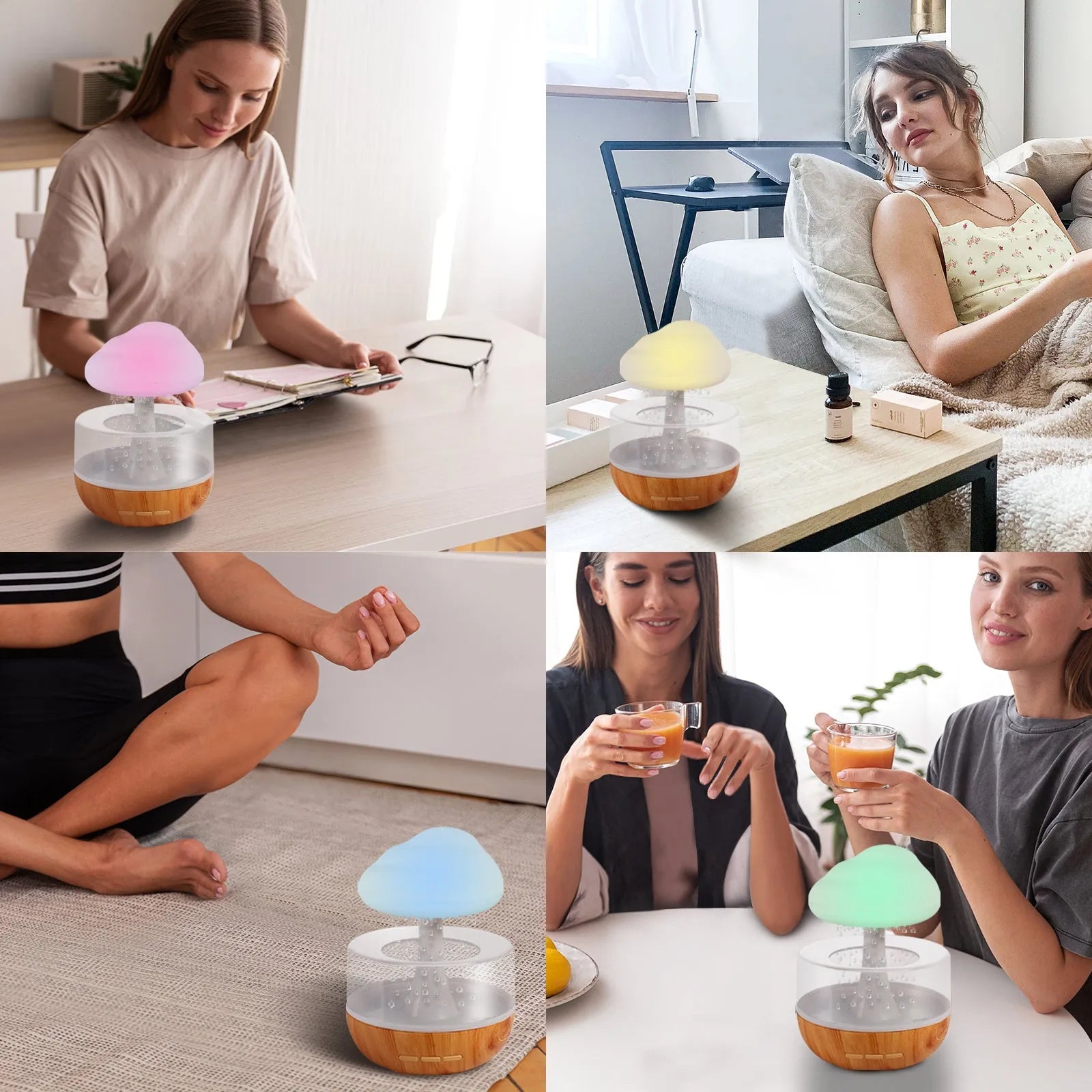White cloud-shaped humidifier with colour changing night light and essential oil diffuser