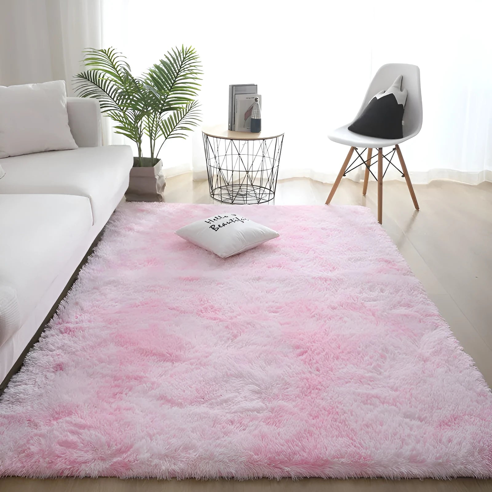 Silk hair tie-dyed plush carpet in tie dye beige colour, available in multiple sizes for living room and bedroom floor