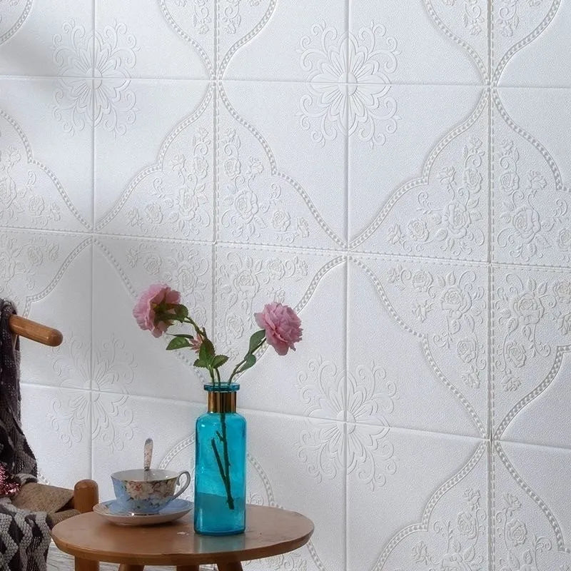 Light blue plants pattern XPE foam wall sticker showing three-dimensional texture 70cm square
