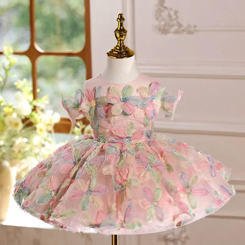 Girls pink princess dress for birthday party host, polyester lined, sizes 80cm to 150cm