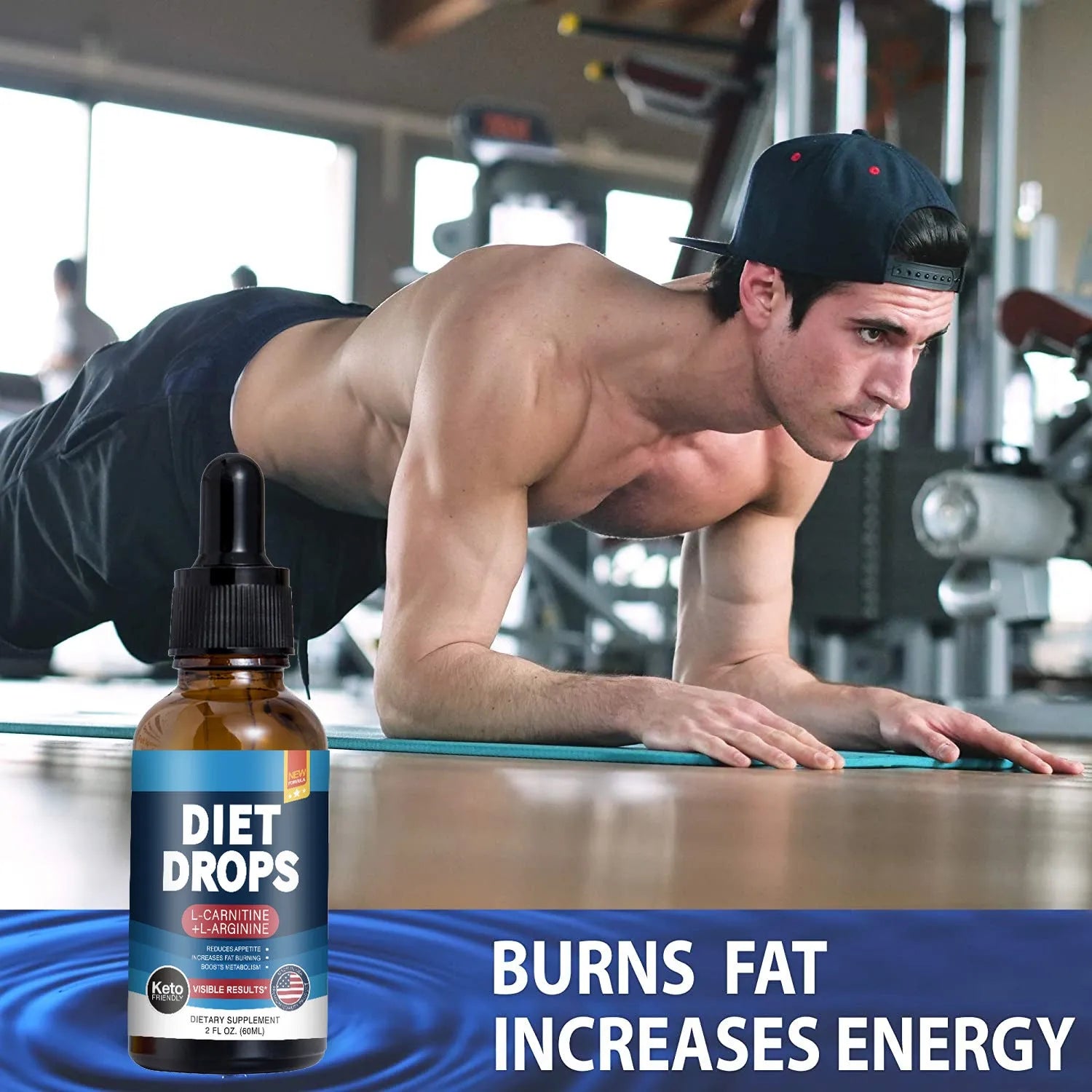 60ml bottle of ketone drops dietary supplement for body shaping.