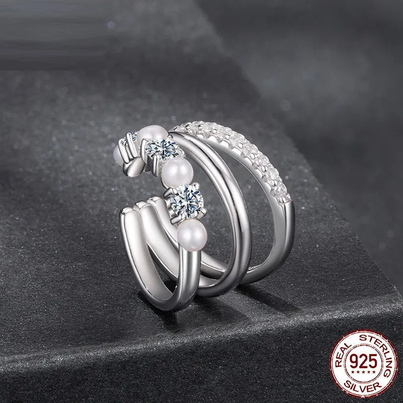 S925 sterling silver geometric ear clip with line design, electroplated finish, colour MSE106