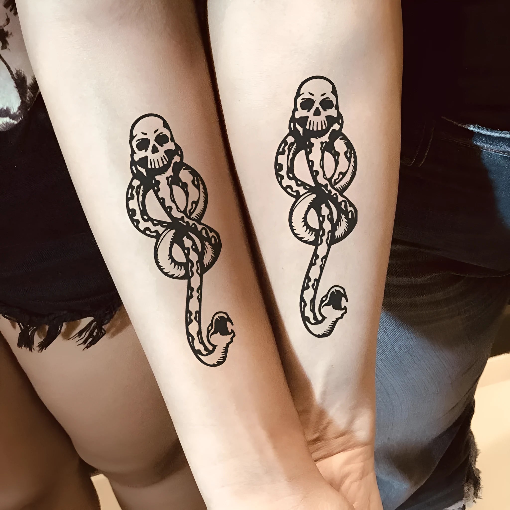 Black Cool Voldemort waterproof temporary tattoo sticker with Black Devil Snake pattern, 40x105mm, water transfer printing