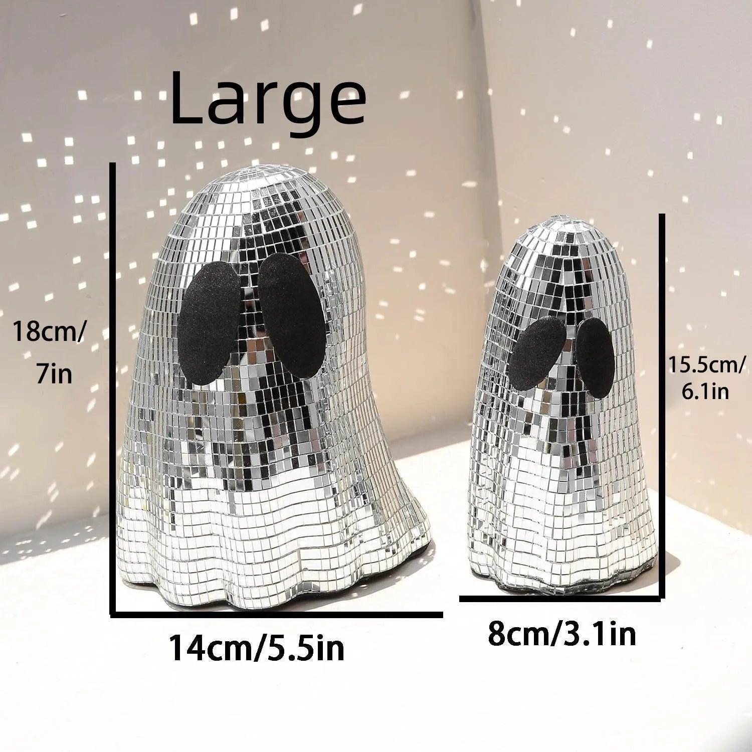 Silver mosaic mirror patch ghost Halloween desktop decoration in large and small sizes