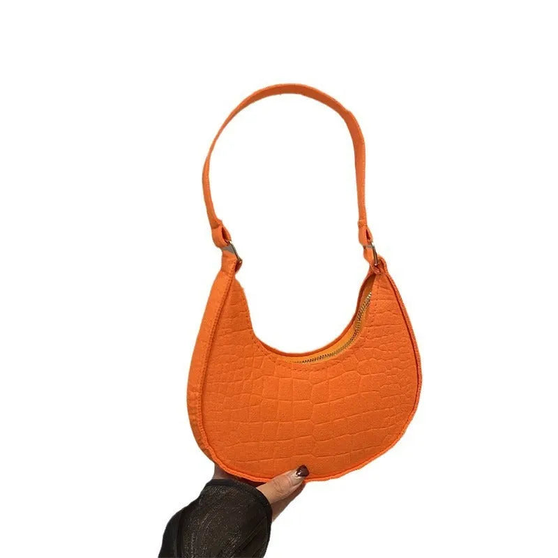 Casual felt shoulder handbag in Korean style, free size, available in multiple colours including orange red and khaki