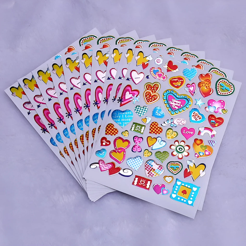 Cartoon heart reward stickers with gold gilding detail on waterproof laser plastic