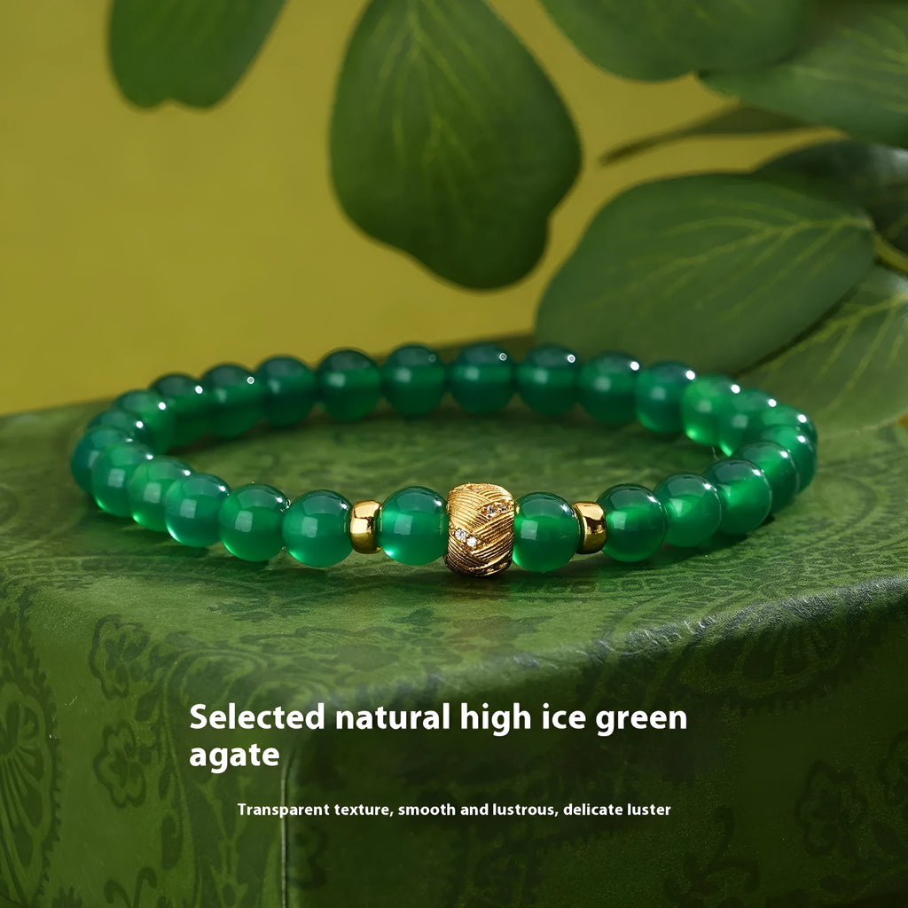 Natural green agate geometric bracelet with S925 sterling silver and yellow gold electroplated finish