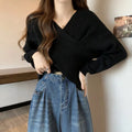 Loose long-sleeve sweater design blouse in white, red, pink, black, or grey, sizes S to L
