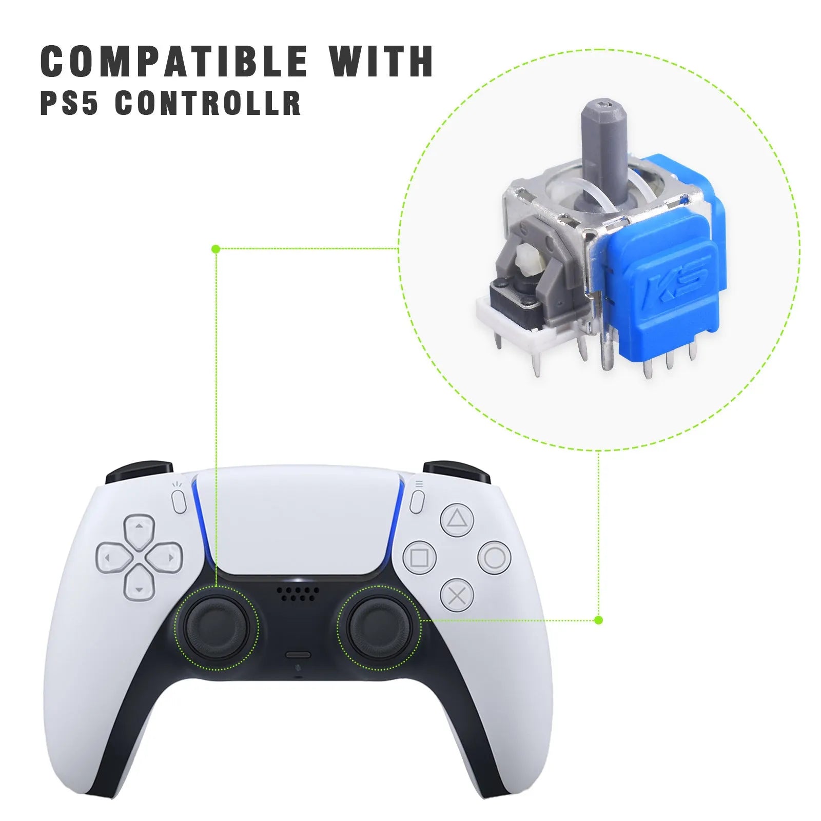 Hall electromagnetic rocker joystick replacement module for PS5, PS4, Xbox and Switch controllers.