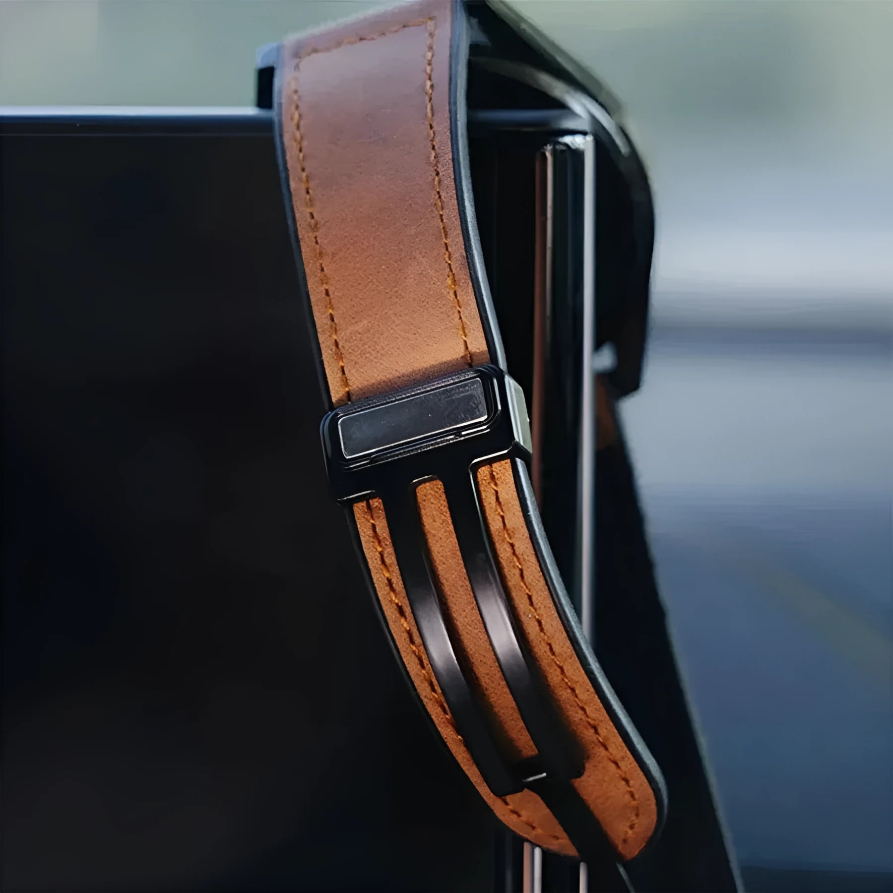 Galaxy Watch magnetic snap strap 22mm silicone leather men's punk style black band