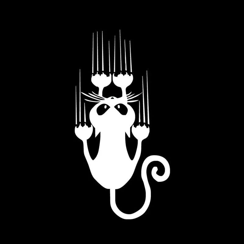 Reflective black cat paw car sticker 15x7.5cm on white car body panel