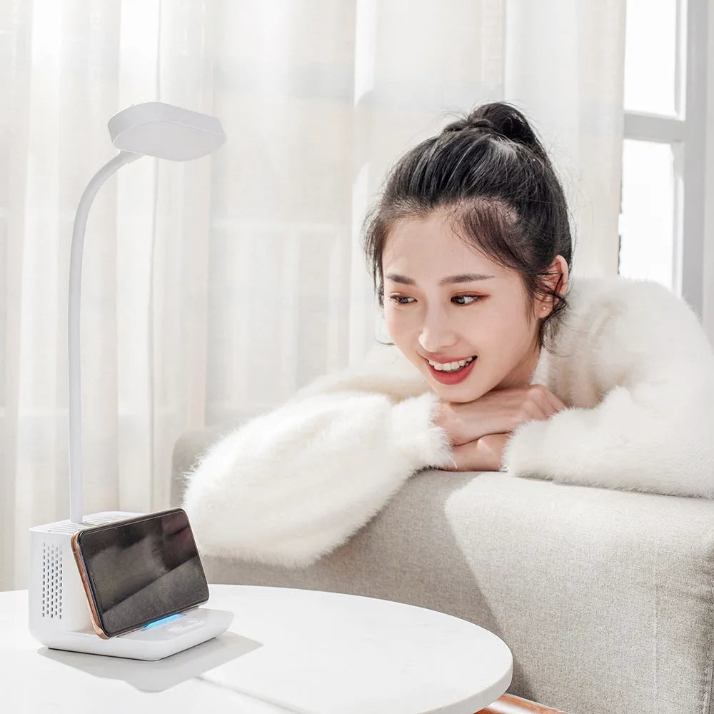 Negative ion air purifier desk lamp with LED lighting in white colour