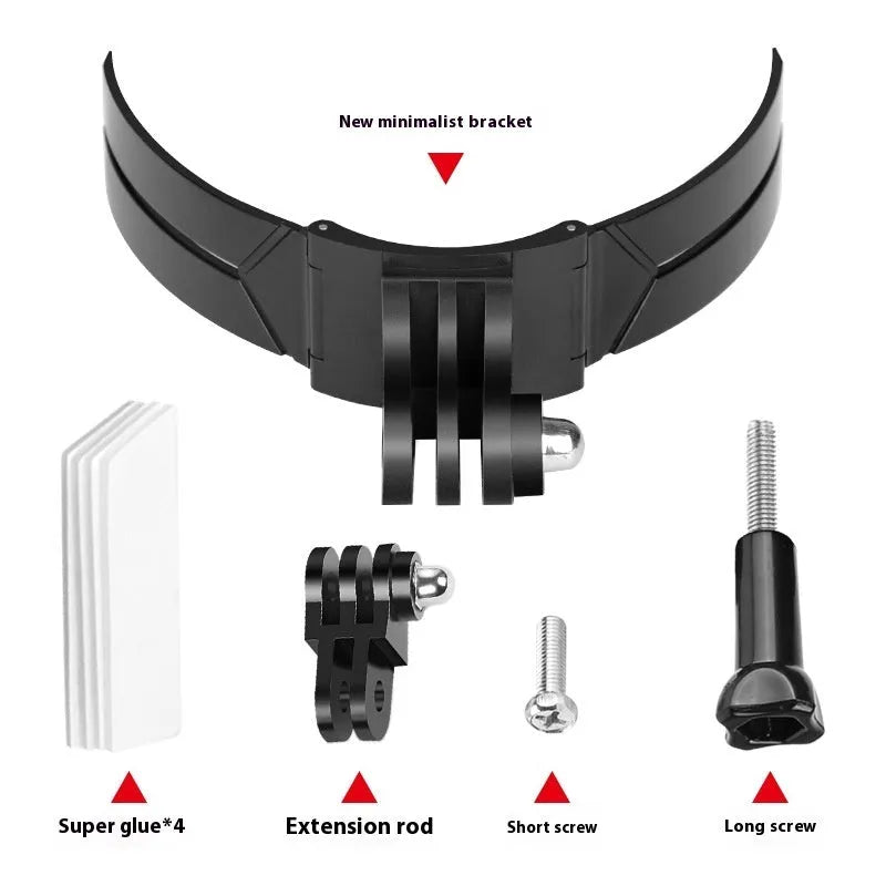 Motorcycle helmet chin camera bracket in black flexible PVC and ABS on a full-face helmet