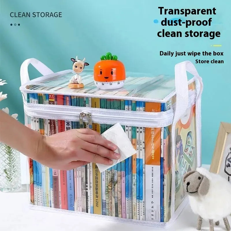 Large white foldable PVC storage bag with a transparent panel, showing a 24L capacity for magazines and stationery.