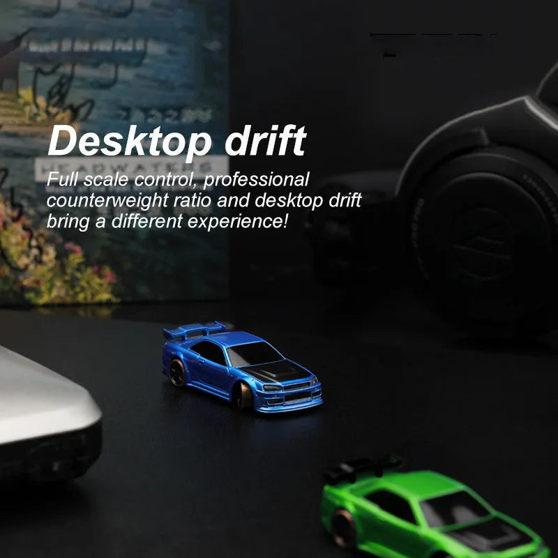 Blue Turbo Racing C64 gyro drift RC car with proportional remote control on a track
