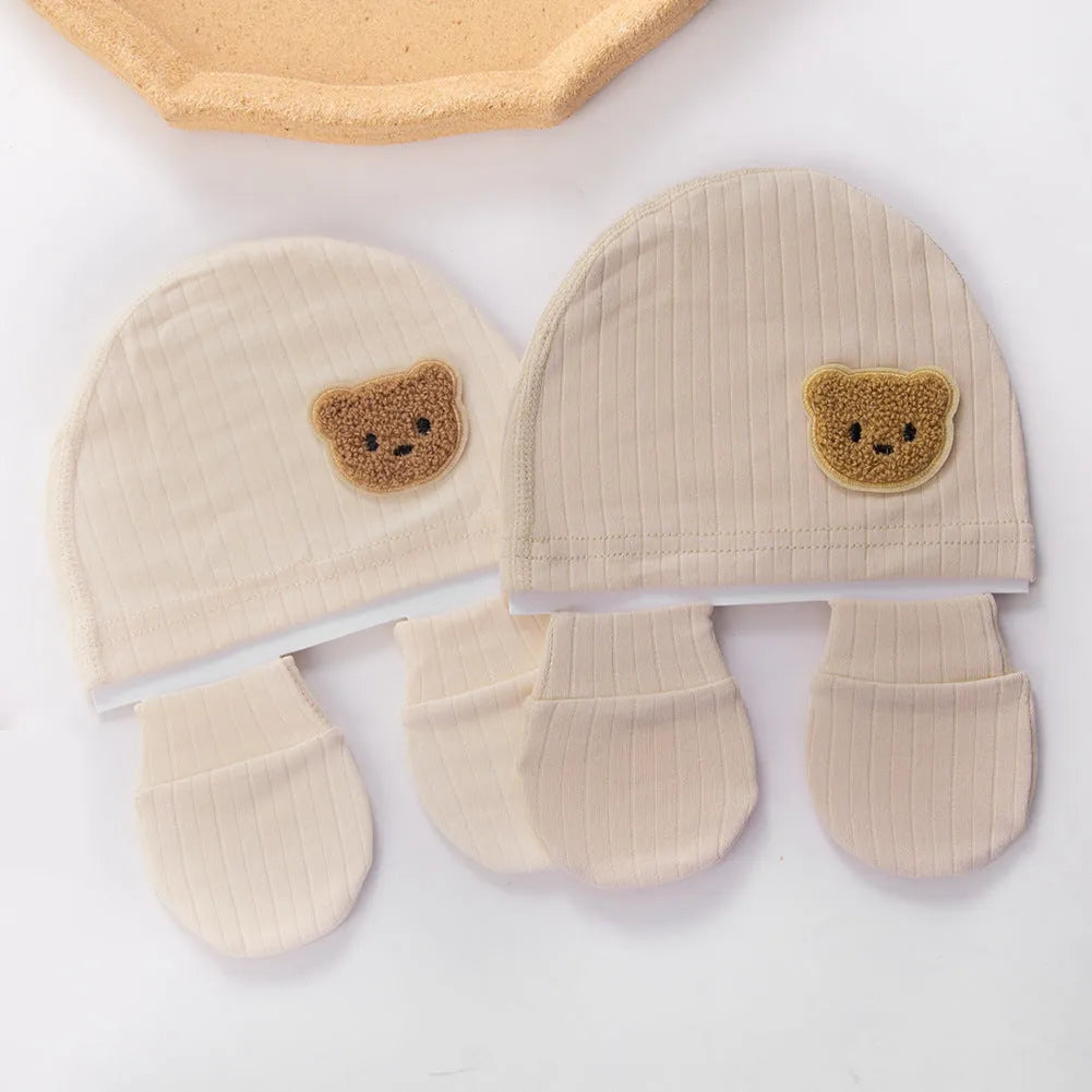 Baby bear printed cotton hat in dome crown style for boys and girls, windproof, warm, in six colour options