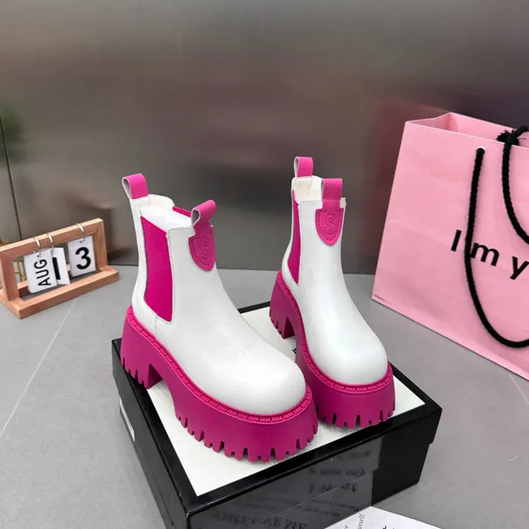Dr Martens women's muffin bottom smoke pipe boots in beige with artificial PU upper and waterproof platform sole