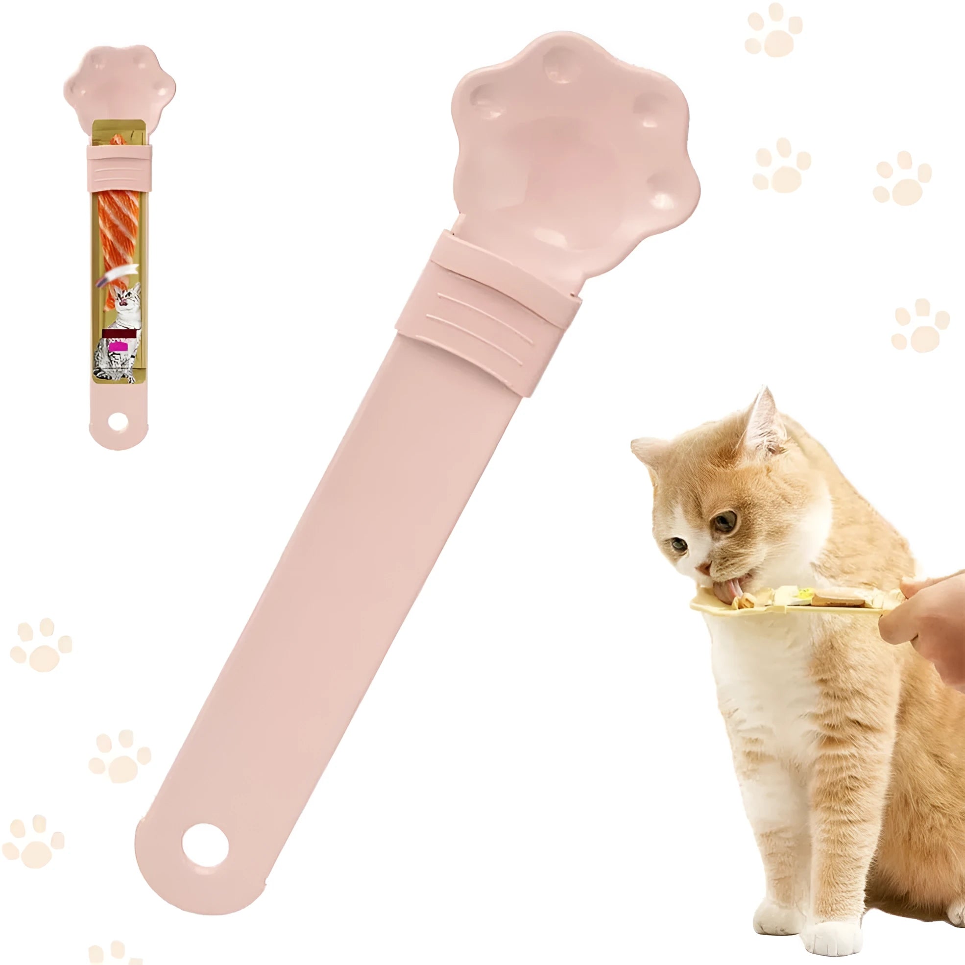 Cat claw shaped cat food feeder squeeze tool with sliding squeezer and anti-spill spoon in blue