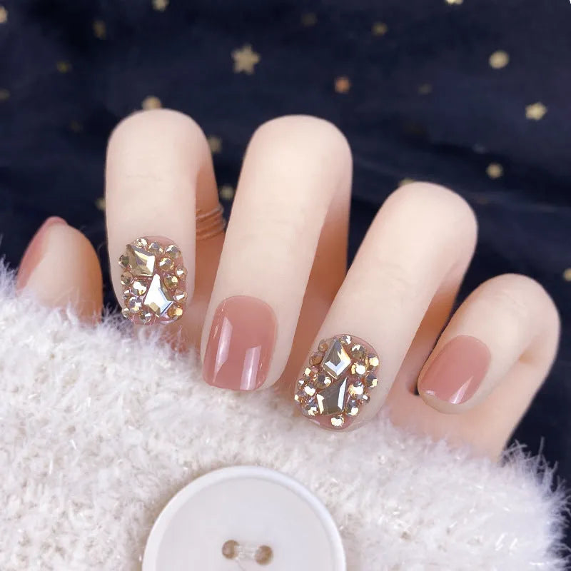 Champagne gold full diamond fake nail patches, 24-piece wearable set, colour ZD-101, nail sequins