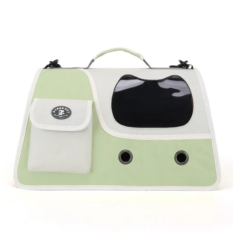 Convenient outing pet backpack in Oxford cloth with spacious large capacity crossbody design for cats, available in green black yellow