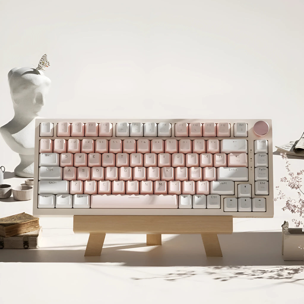 Creative Color Tulip White Mixed Light Green Axis Wired Keyboard on desk