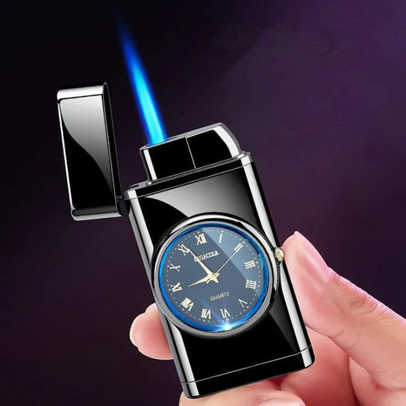 Multifunctional electronic watch cigarette lighter with LED flashing lamp in metal body