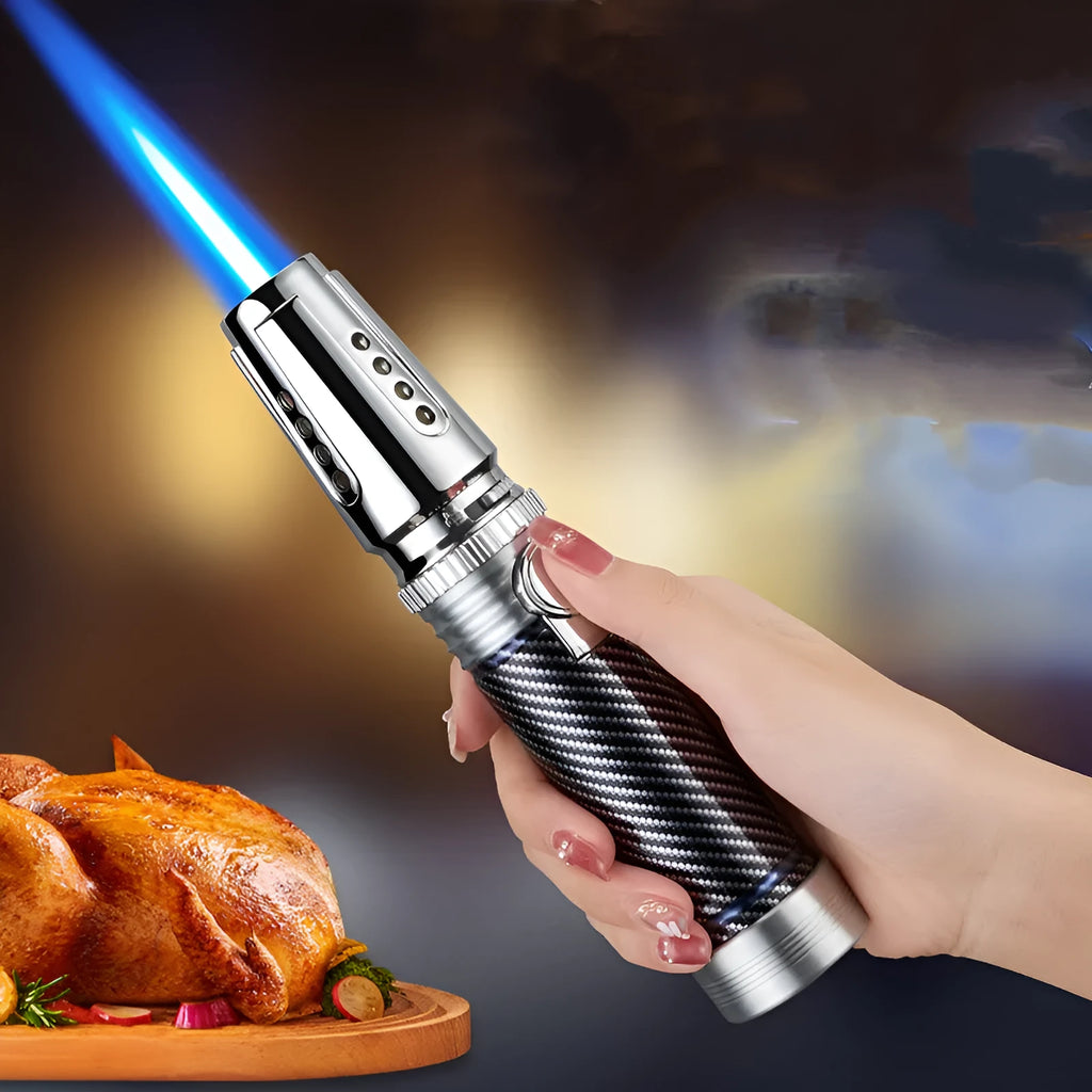 Windproof electronic inflatable cigar lighter black zinc alloy with direct blue flame spray gun
