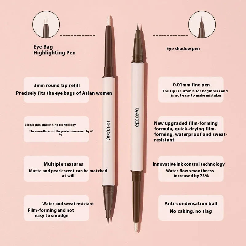 Double-headed silkworm eyeliner pen with stereoscopic star eyes design in pearlescent finish